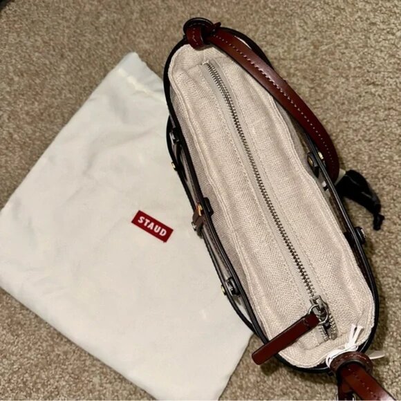 NWT STAUD Sebastian Caged Leather &Linen Shoulder crossbody bag NEW w/ dust bag - Picture 15 of 16